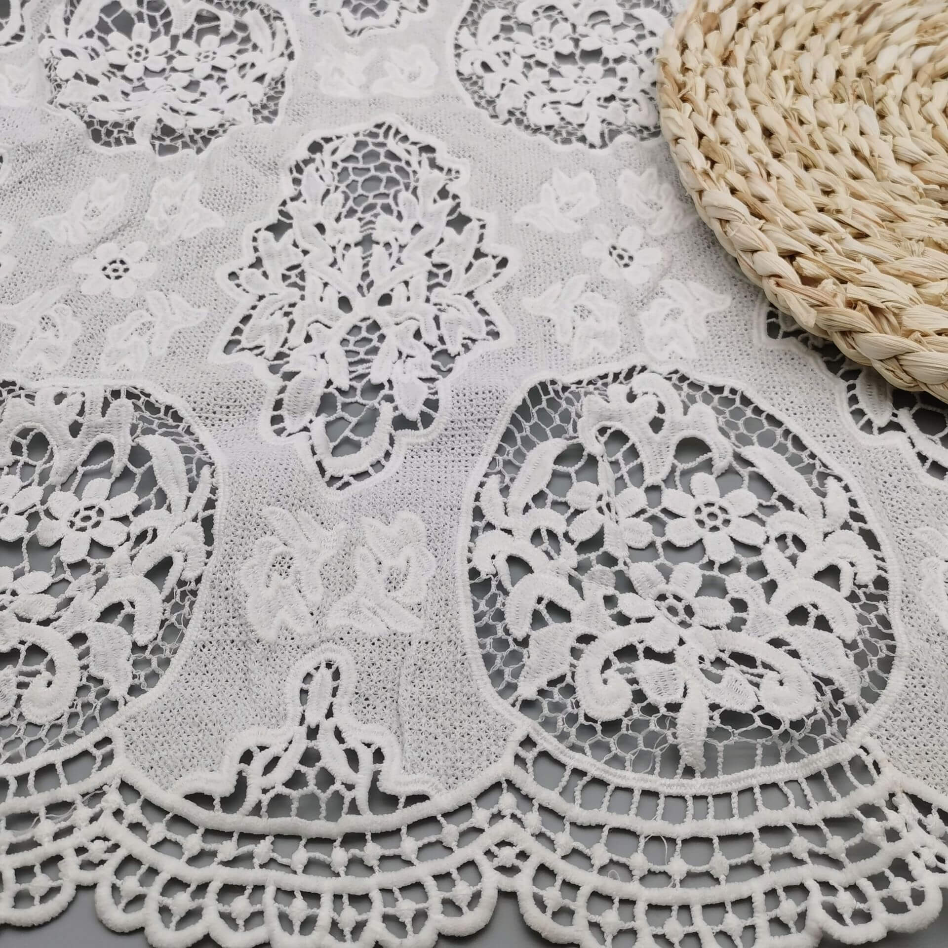 Lace Fabric Milk Silk Cutwork Polyester for Bridal Wholesale Supplier 4